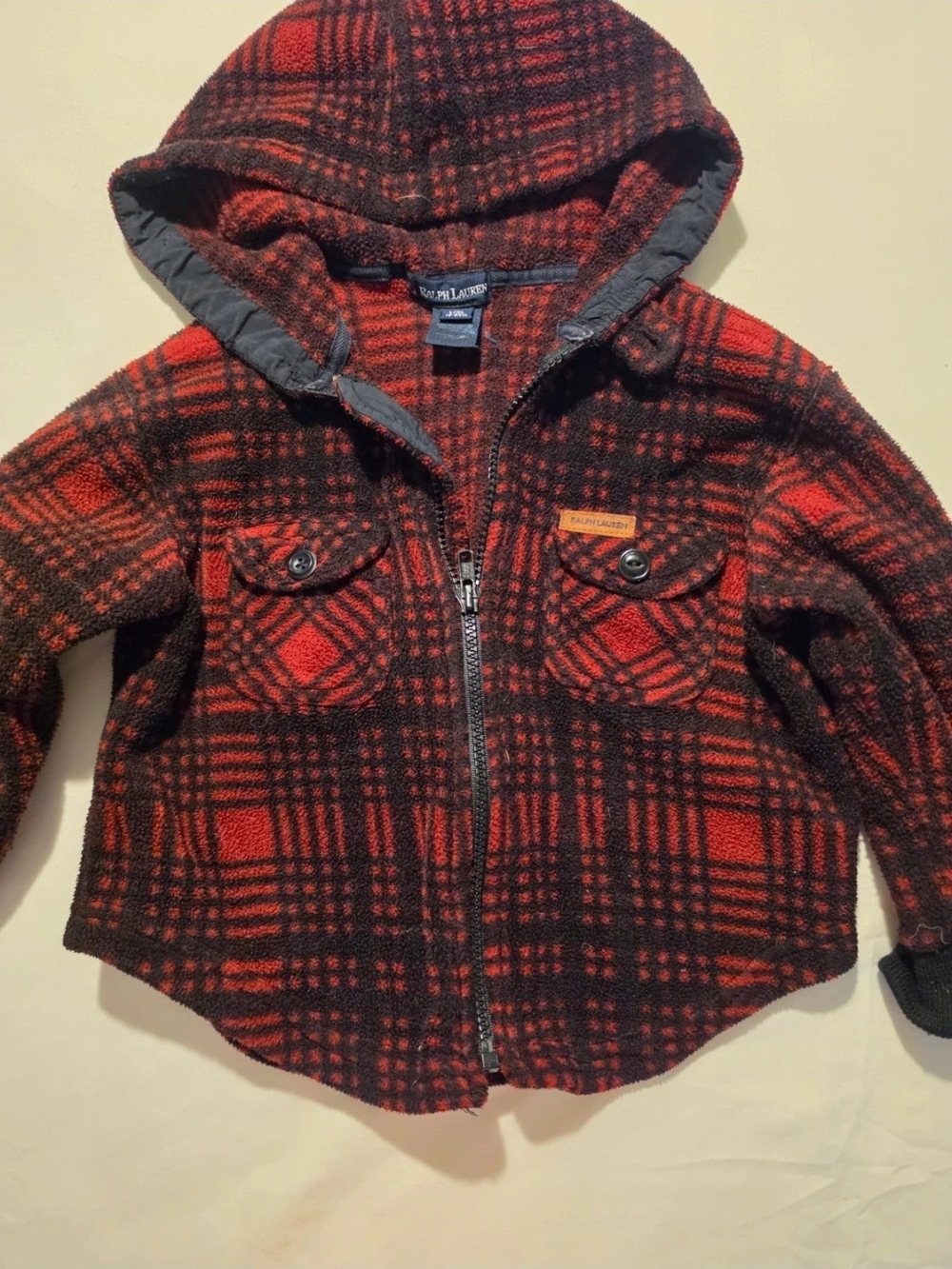 Ralph Lauren Kids Red & Black Plaid Hooded Pea Coat